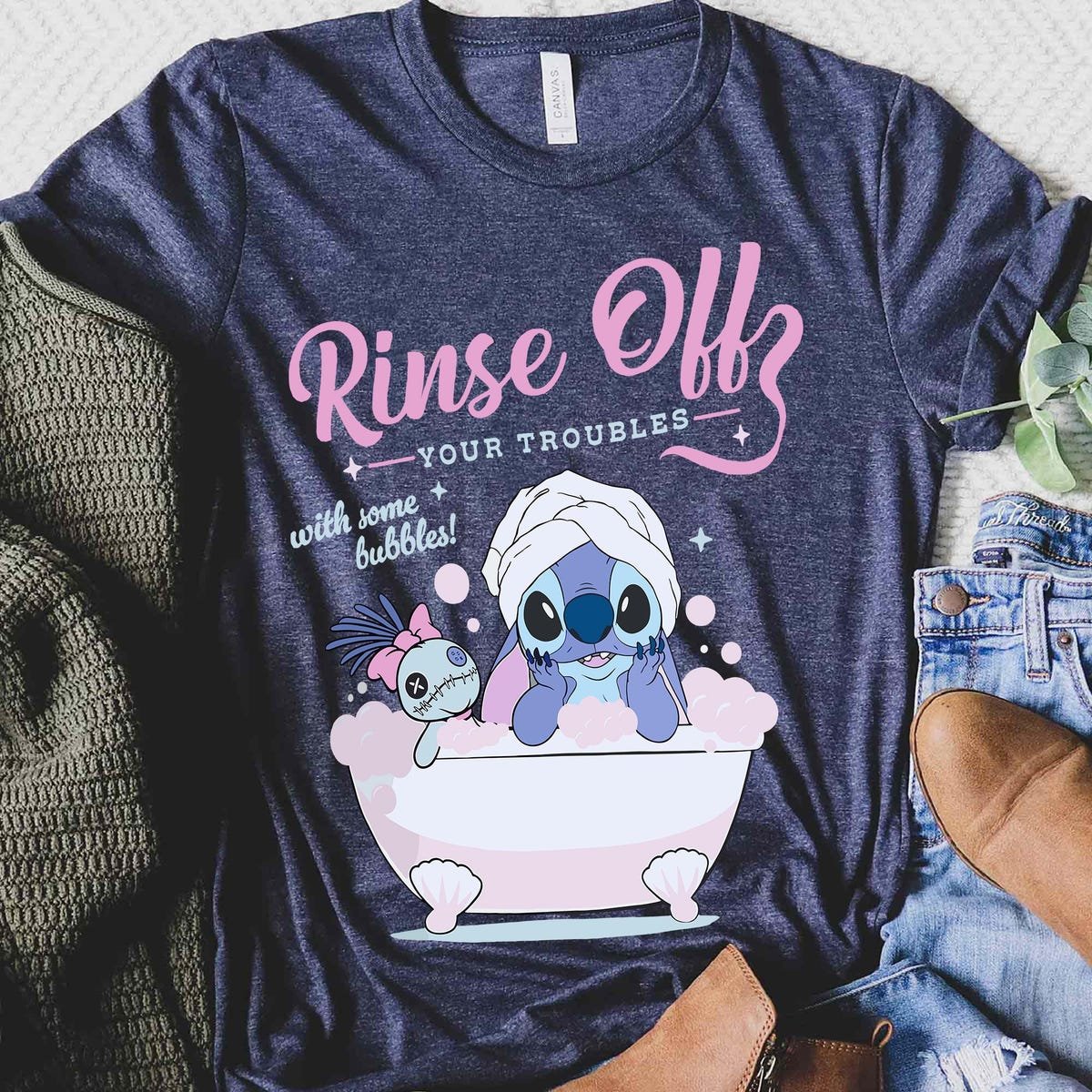 Disney Stitch Bath Shirt Rinse Off Troubles Tee Self Care Lilo & Stitch