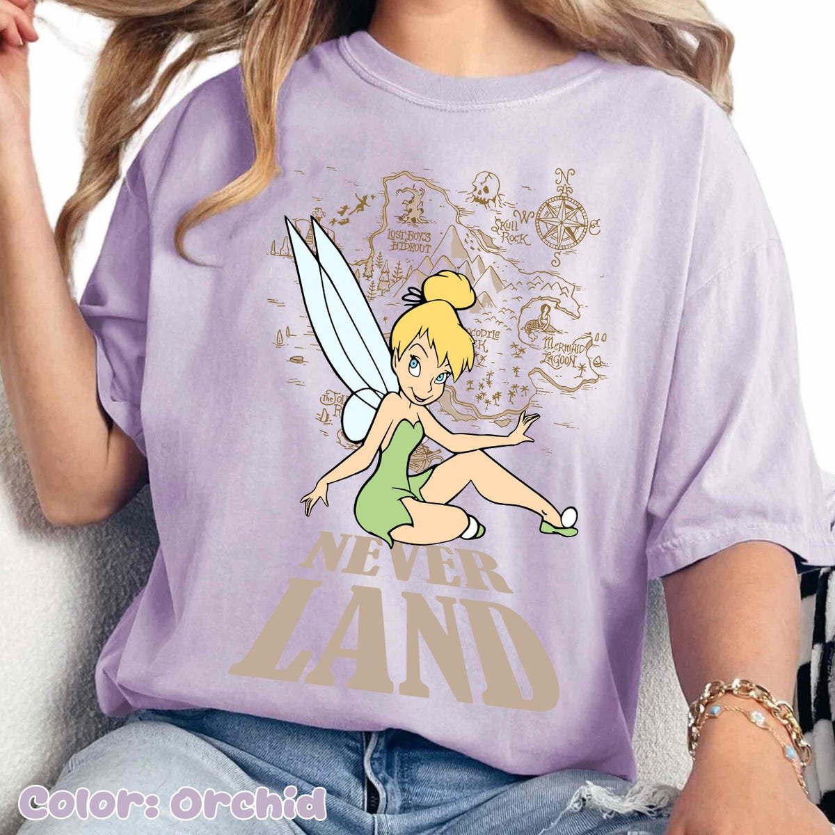 Disney Tinker Bell Never Land Shirt Peter Pan Map Tee Fantasyland Adventure
