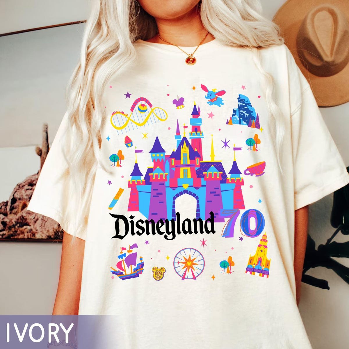 Disneyland 70th Anniversary Shirt Sleeping Beauty Castle Tee Retro Design