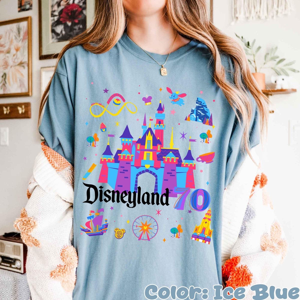 Disneyland 70th Anniversary Shirt Sleeping Beauty Castle Tee Retro Design