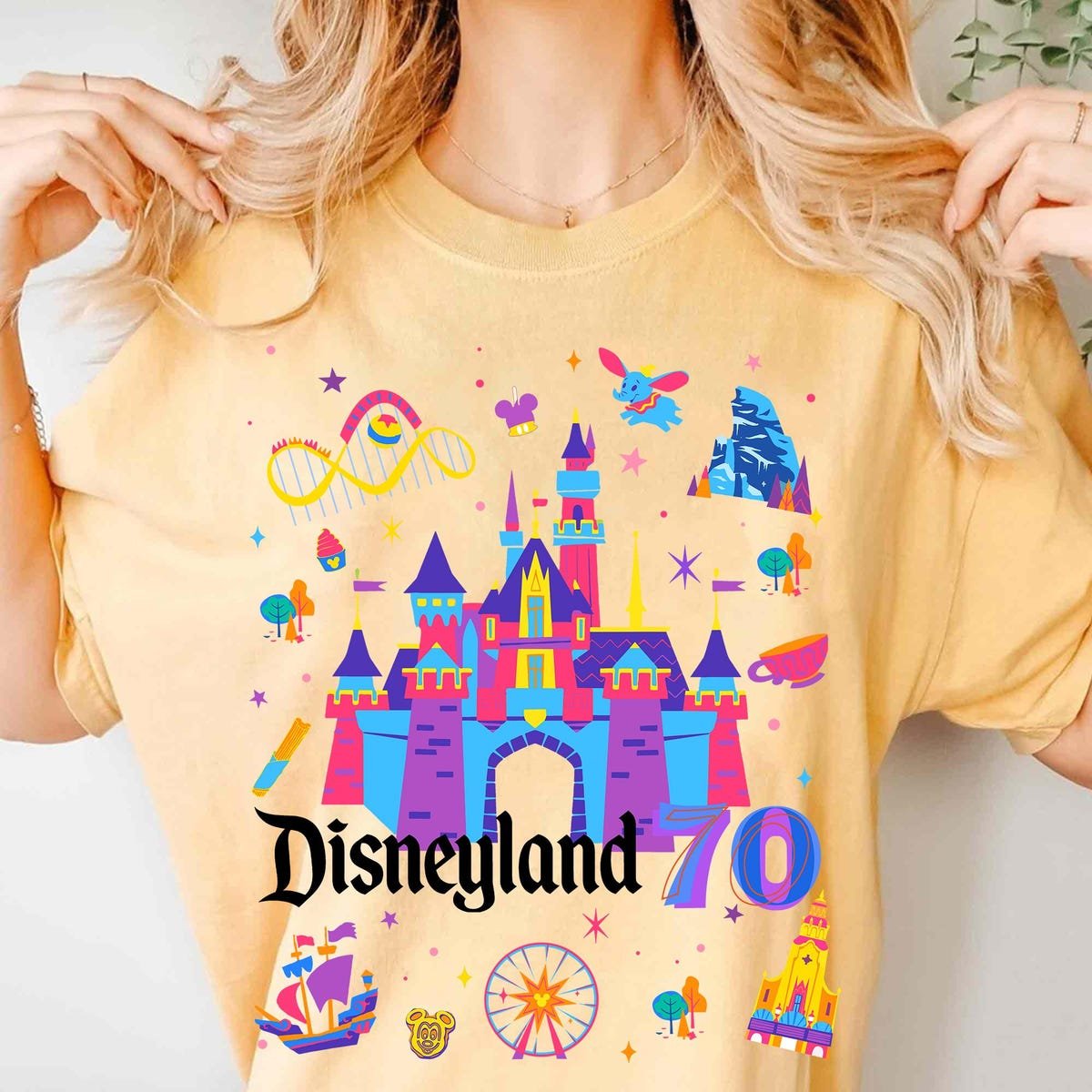 Disneyland 70th Anniversary Shirt Sleeping Beauty Castle Tee Retro Design