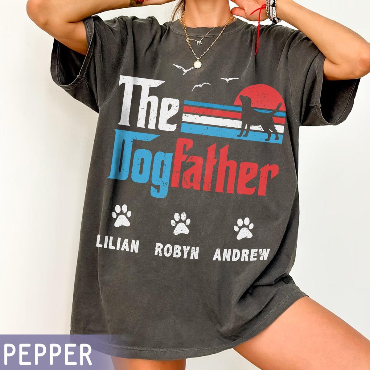 Dogfather Dog Dad Shirt Custom Pet Names Vintage Gift for Father's Day