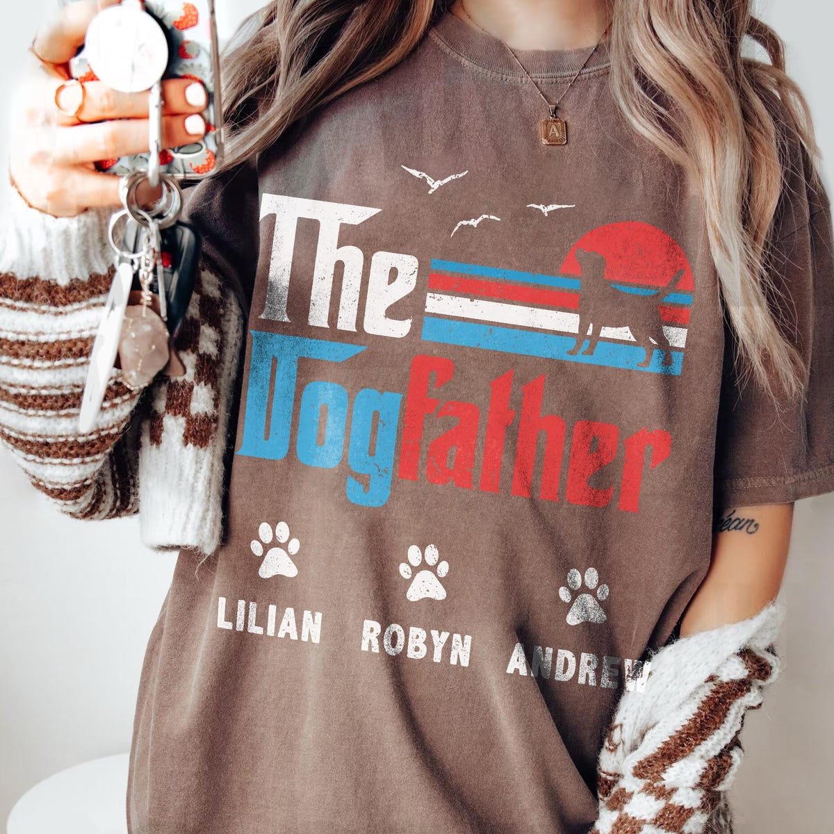 Dogfather Dog Dad Shirt Custom Pet Names Vintage Gift for Father's Day