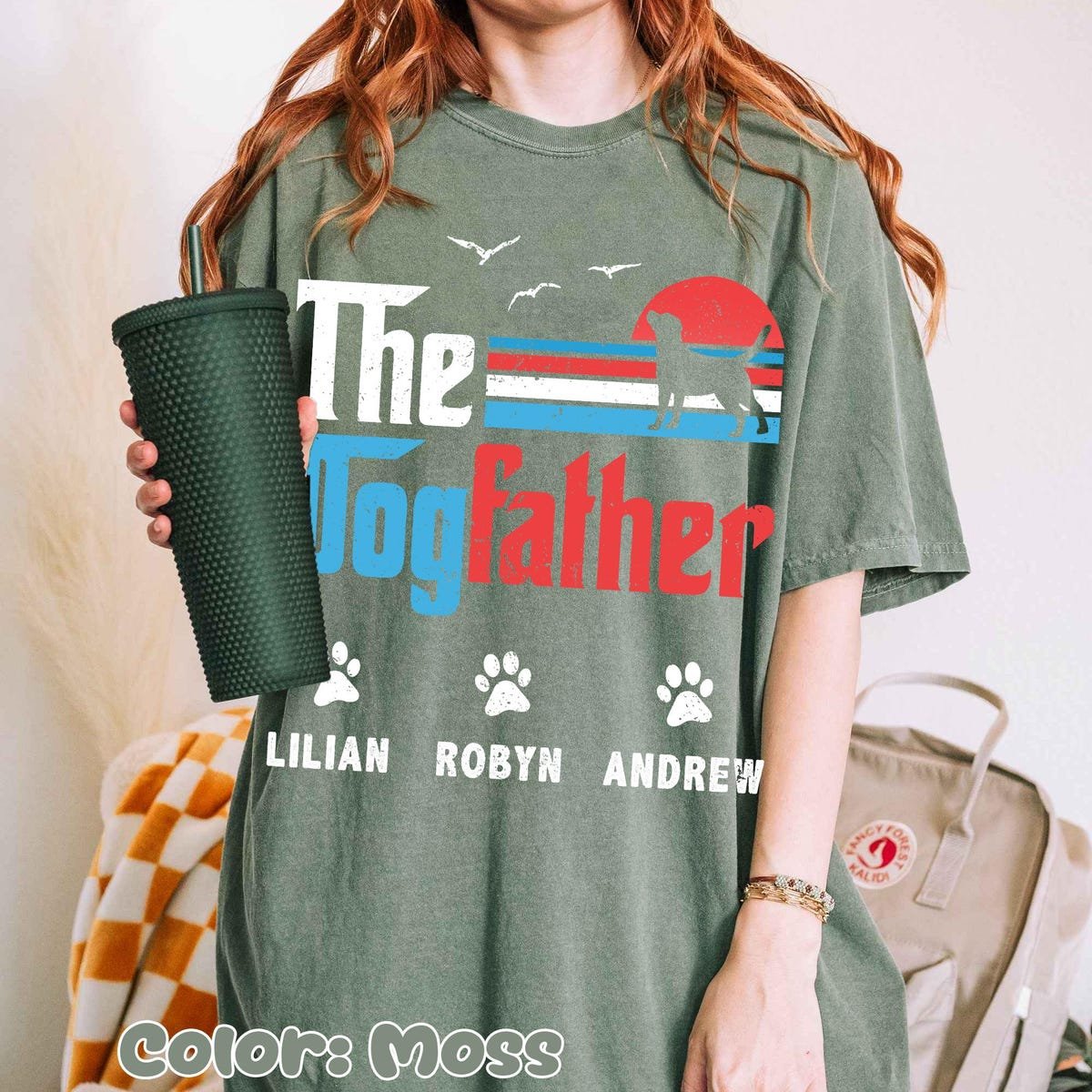 Dogfather Dog Dad Shirt Custom Pet Names Vintage Gift for Father's Day