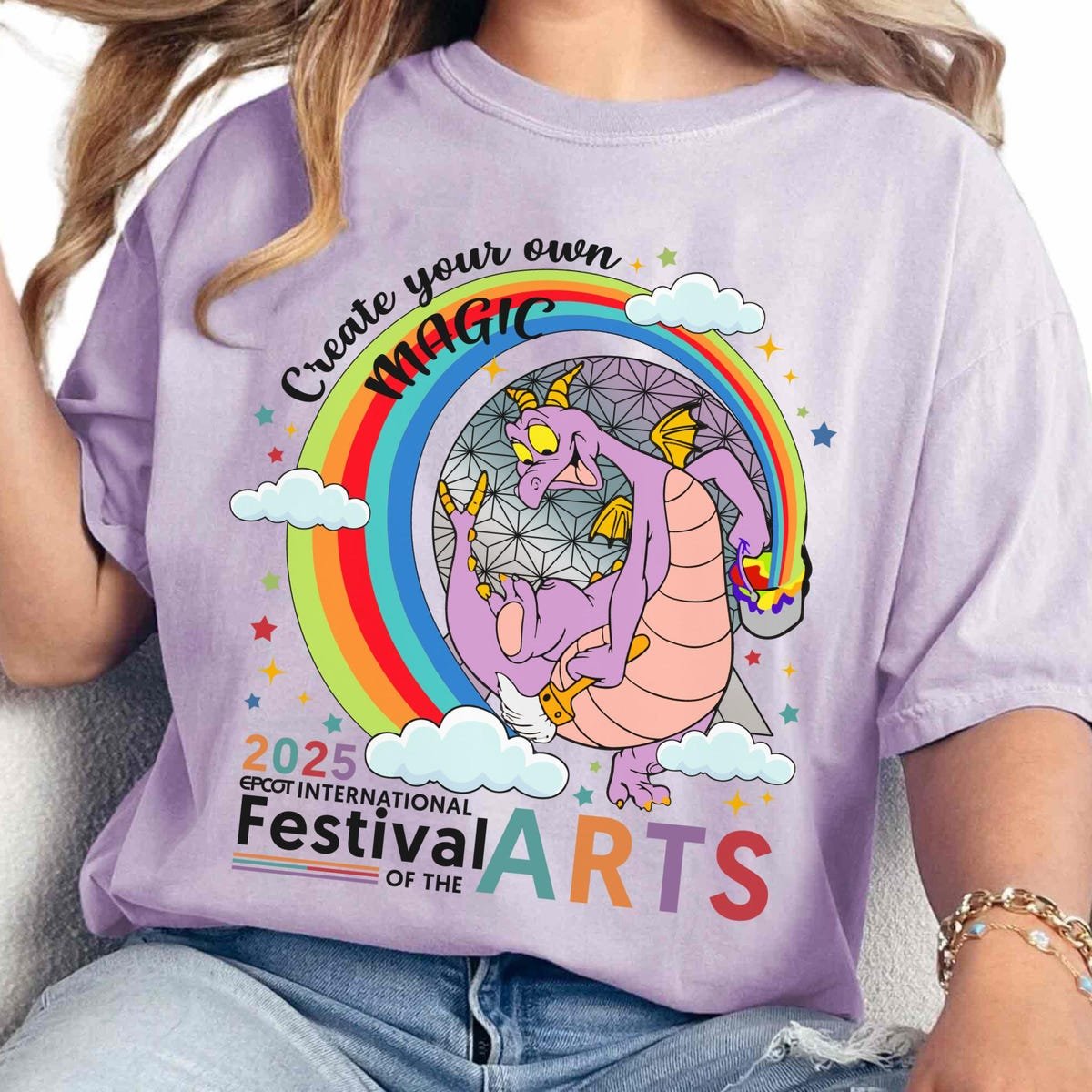 Epcot Figment Shirt Disney Magic Festival Arts Purple Dragon Rainbow