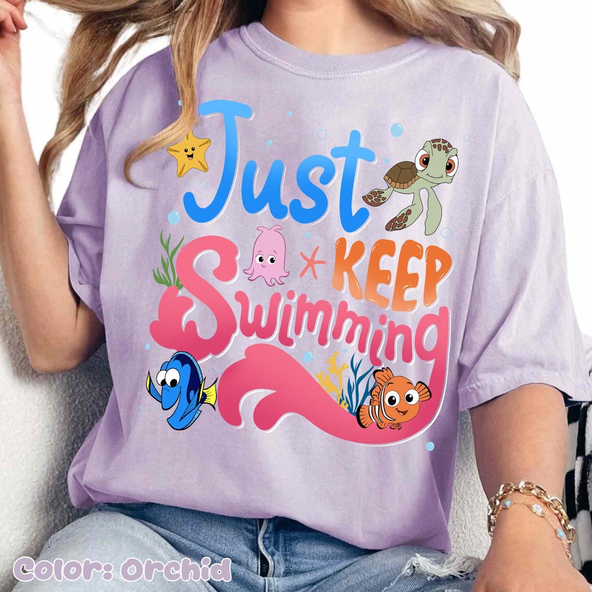 Finding Nemo Dory Just Keep Swimming Shirt Cute Ocean Friends Tee