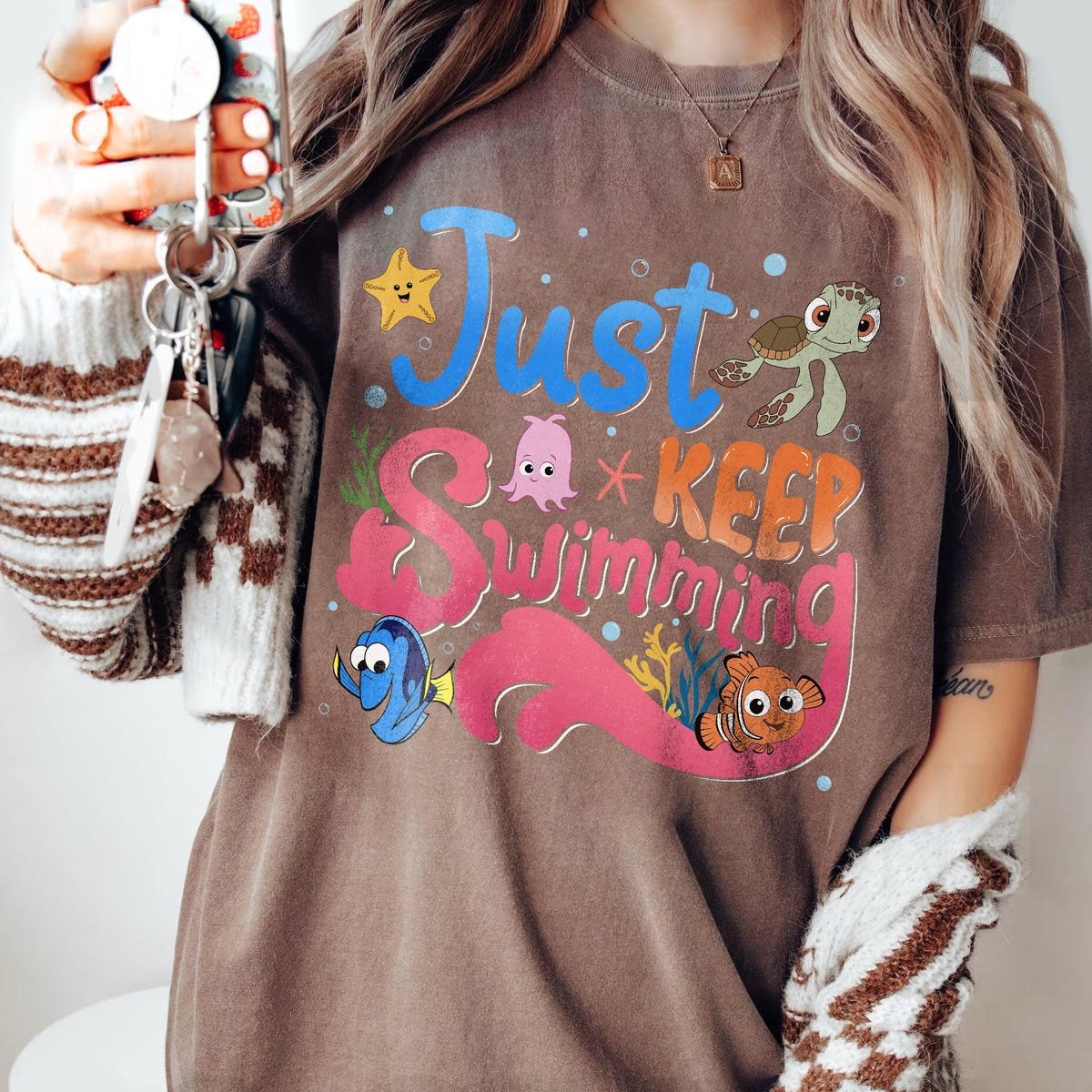 Finding Nemo Dory Just Keep Swimming Shirt Cute Ocean Friends Tee