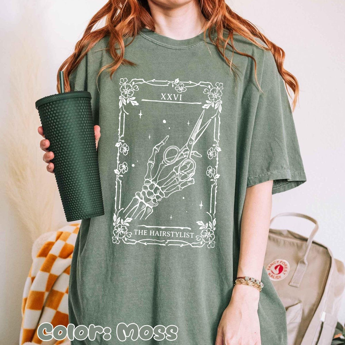 Hair Stylist Halloween Shirt Skeleton Hand Scissors Tarot Tee