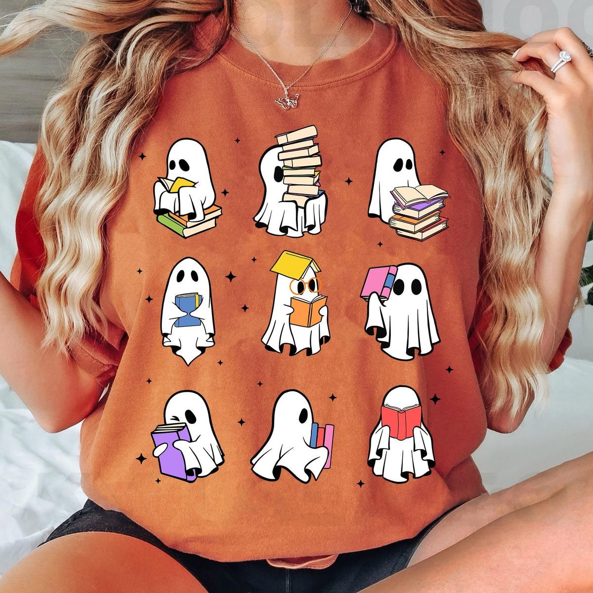 Halloween Ghost Book Shirt Bookworm Gift Spooky Season Tee 2025