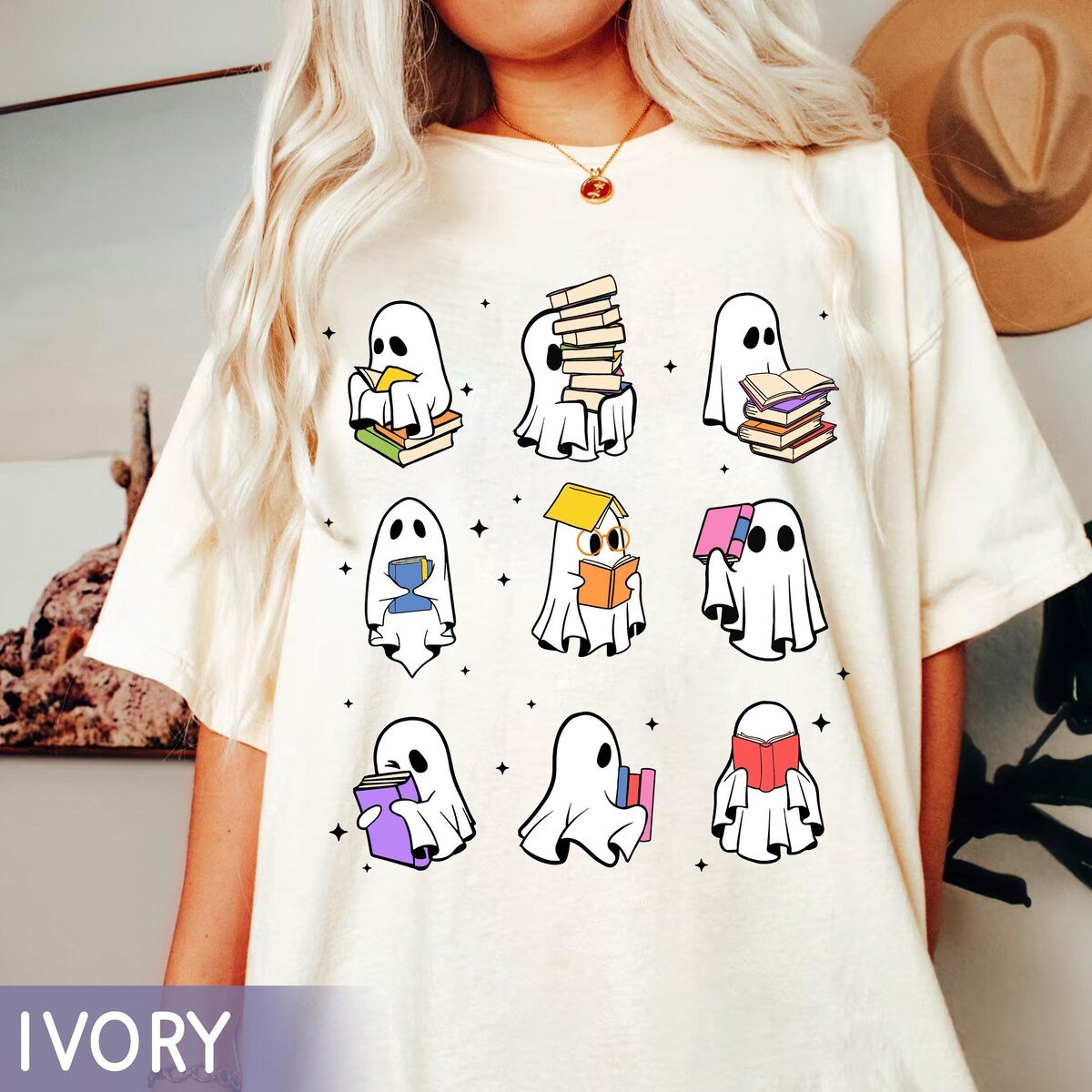 Halloween Ghost Book Shirt Bookworm Gift Spooky Season Tee 2025