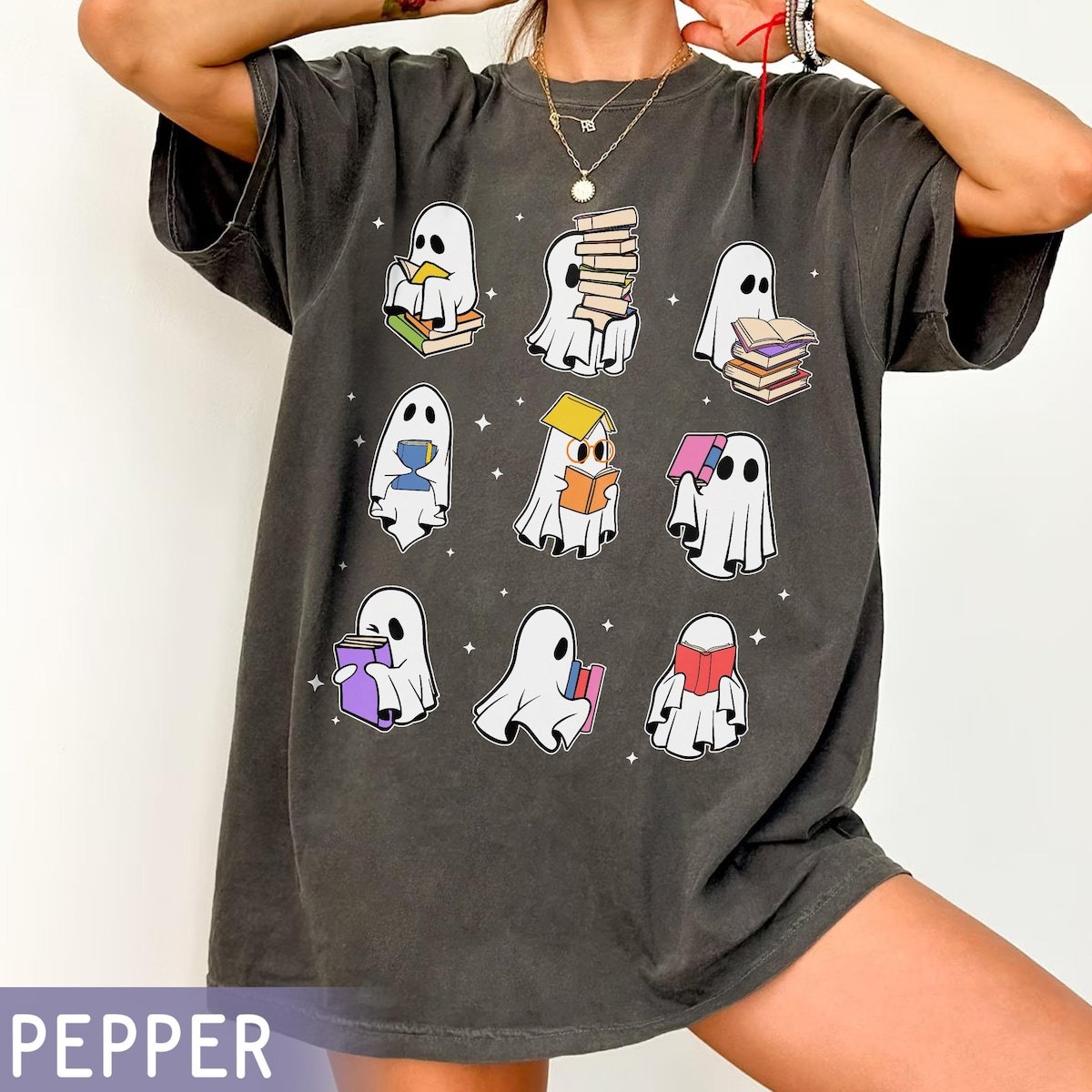 Halloween Ghost Book Shirt Bookworm Gift Spooky Season Tee 2025