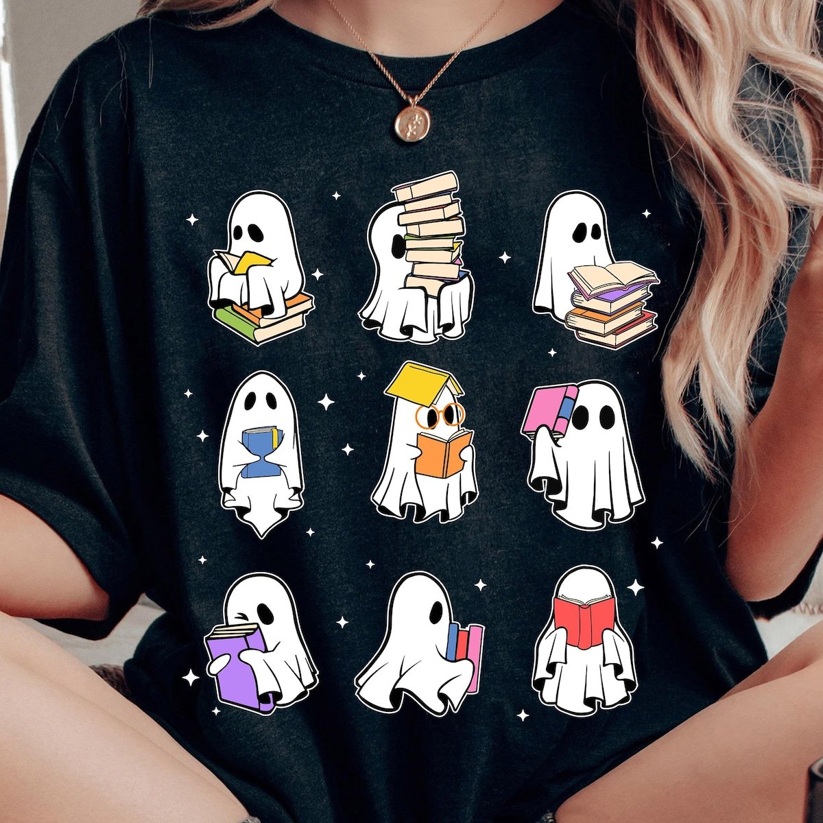 Halloween Ghost Book Shirt Bookworm Gift Spooky Season Tee 2025