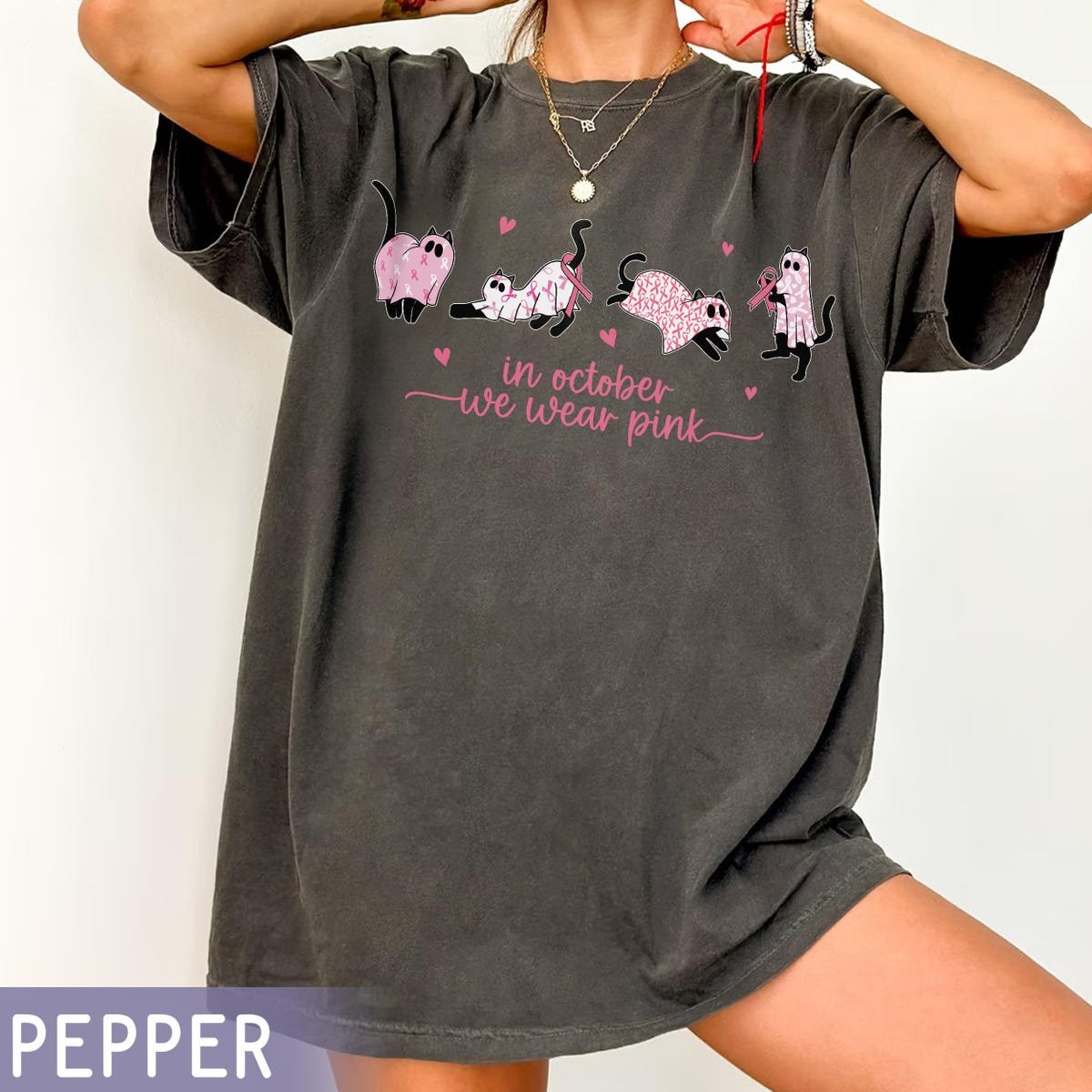 Pink Cat Shirt for Breast Cancer Awareness Cute Halloween Tee