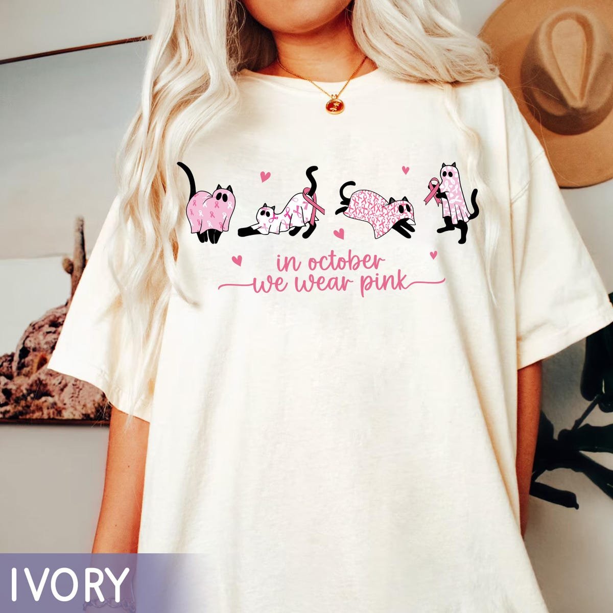 Pink Cat Shirt for Breast Cancer Awareness Cute Halloween Tee