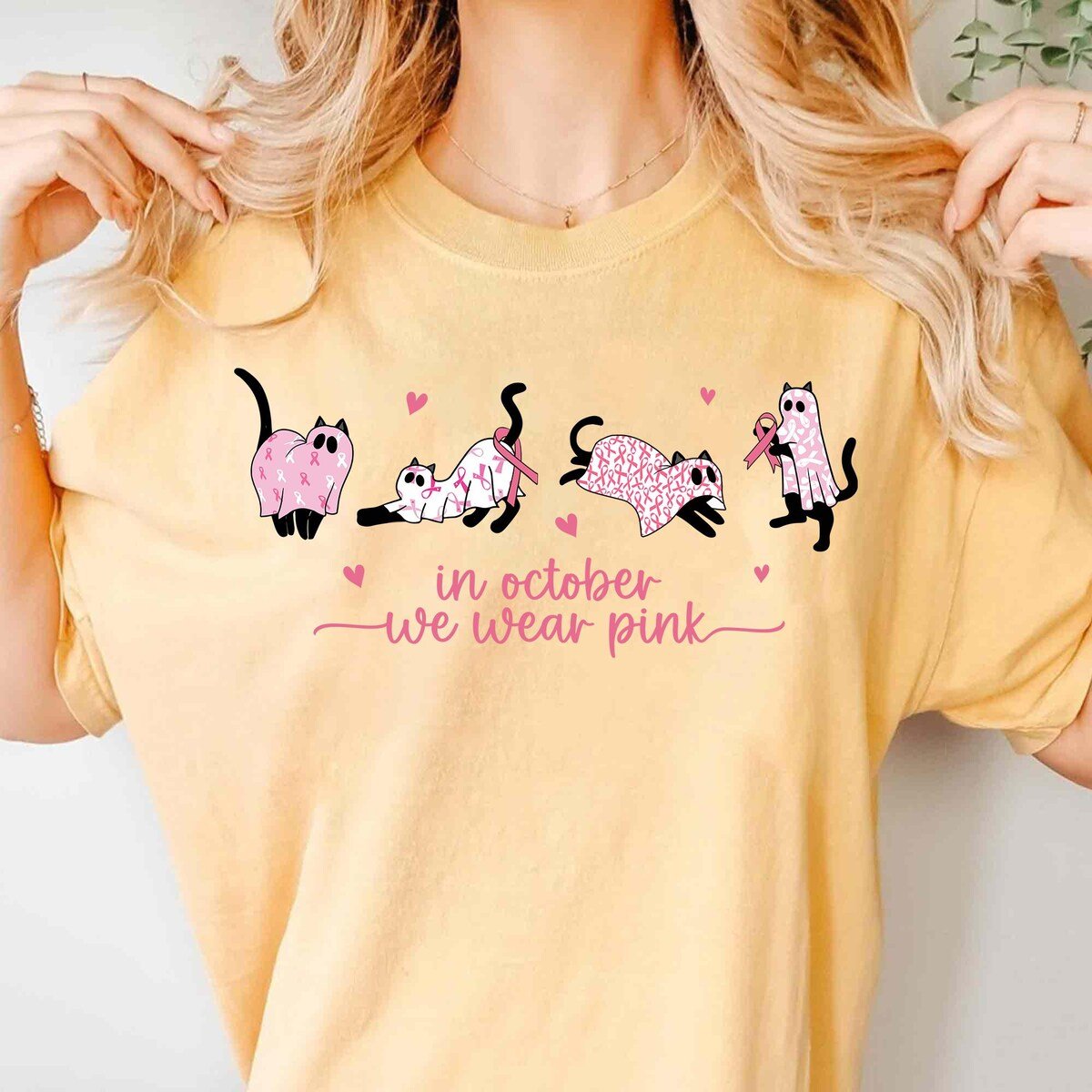 Pink Cat Shirt for Breast Cancer Awareness Cute Halloween Tee