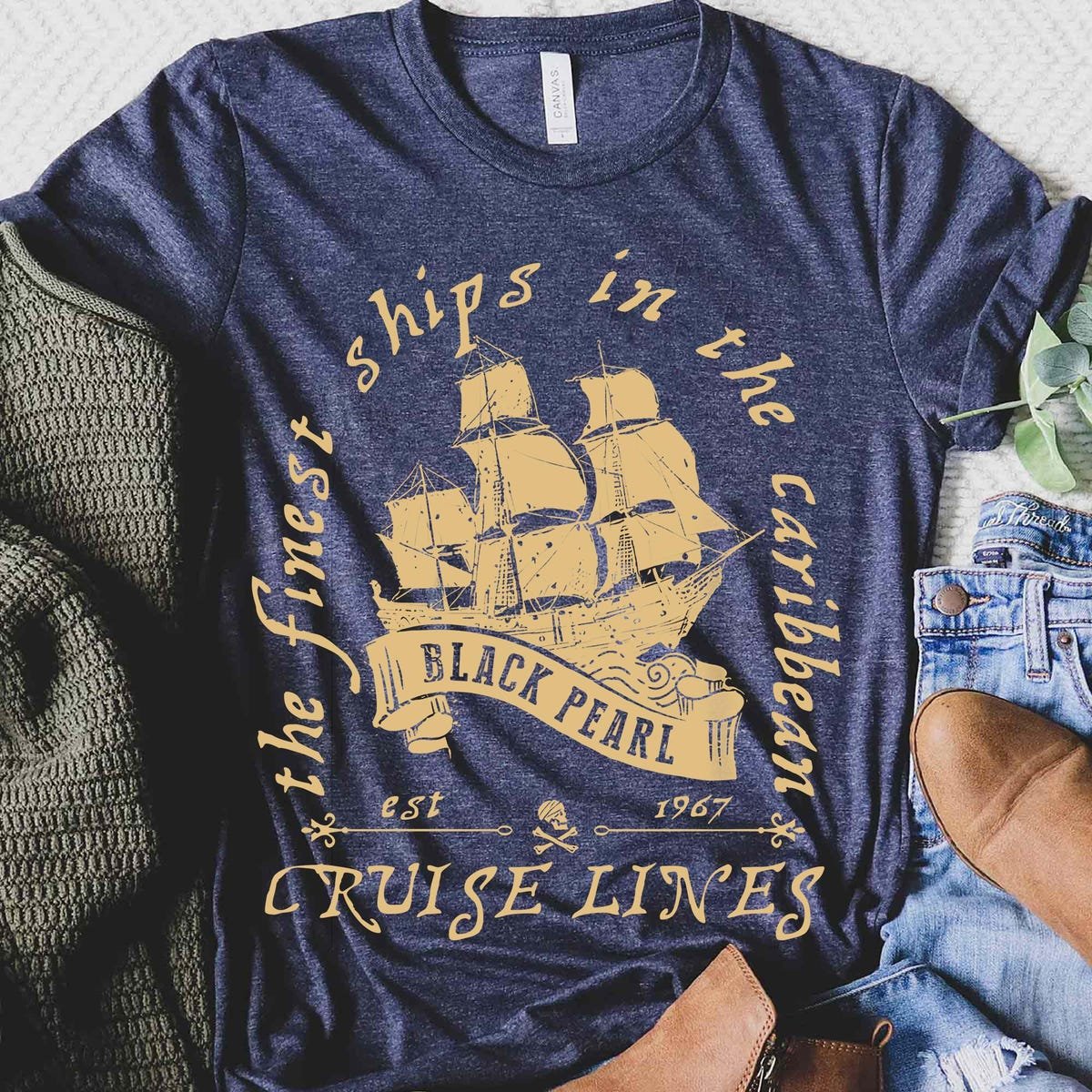 Pirates Caribbean Black Pearl Shirt Vintage Ship Tee Disneyland 2025