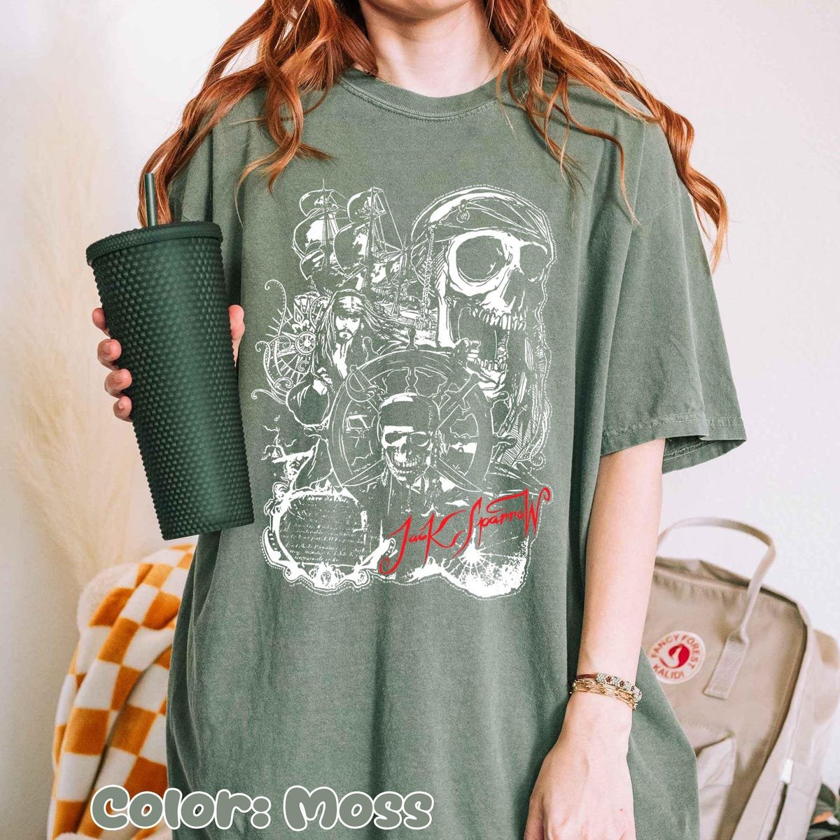 Pirates Caribbean Jack Sparrow Shirt Vintage Skull Graphic Tee
