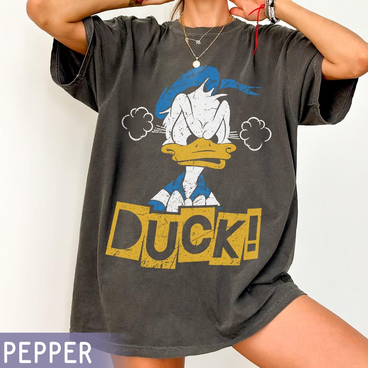 Retro Donald Duck Tshirt Classic Disney Grumpy Expression Tee 2025