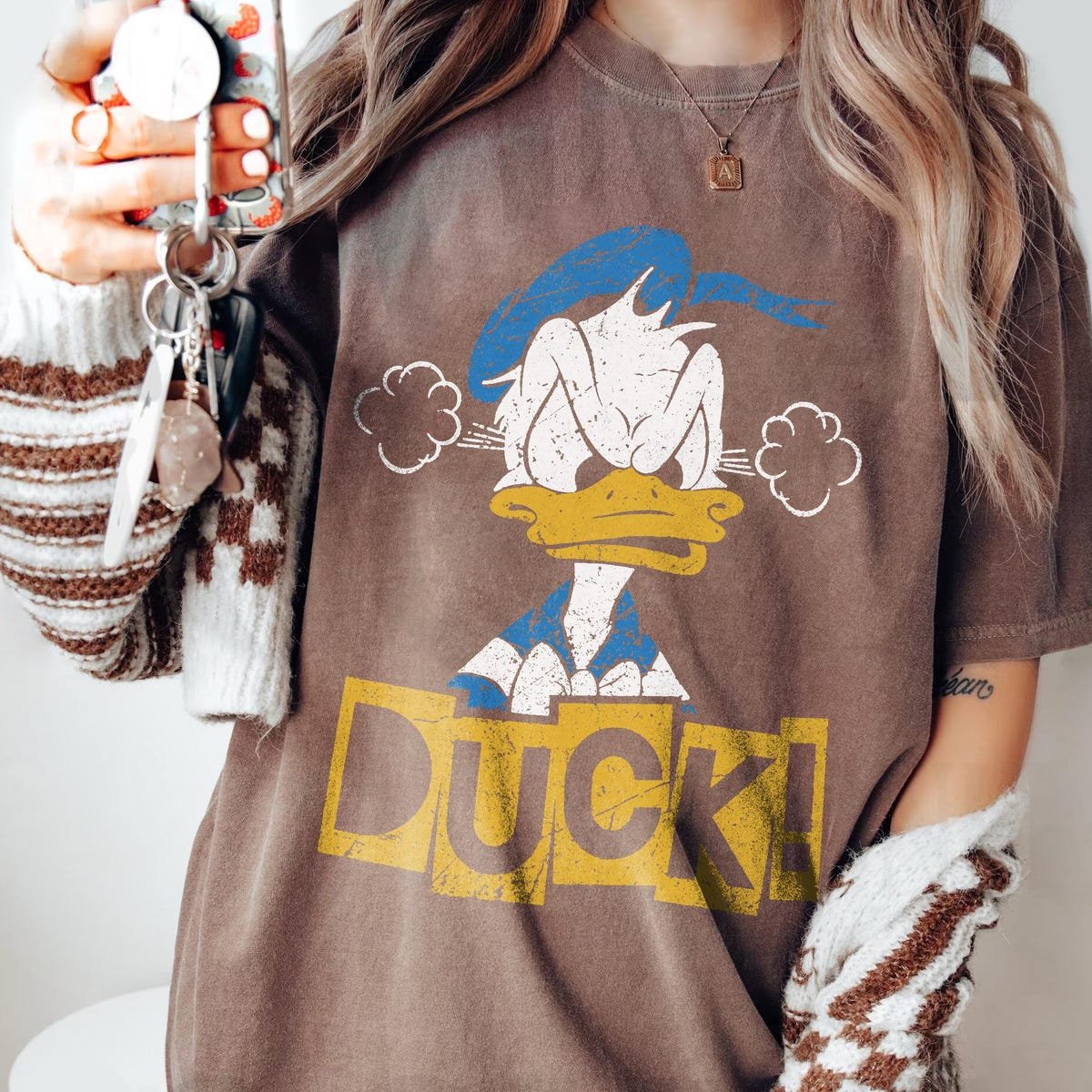 Retro Donald Duck Tshirt Classic Disney Grumpy Expression Tee 2025