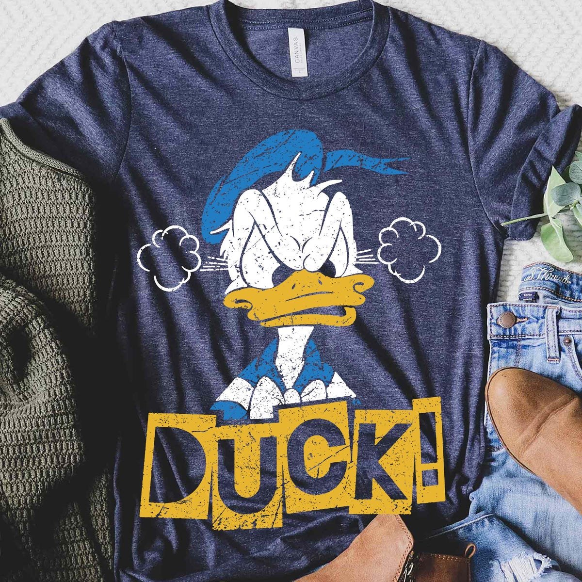 Retro Donald Duck Tshirt Classic Disney Grumpy Expression Tee 2025