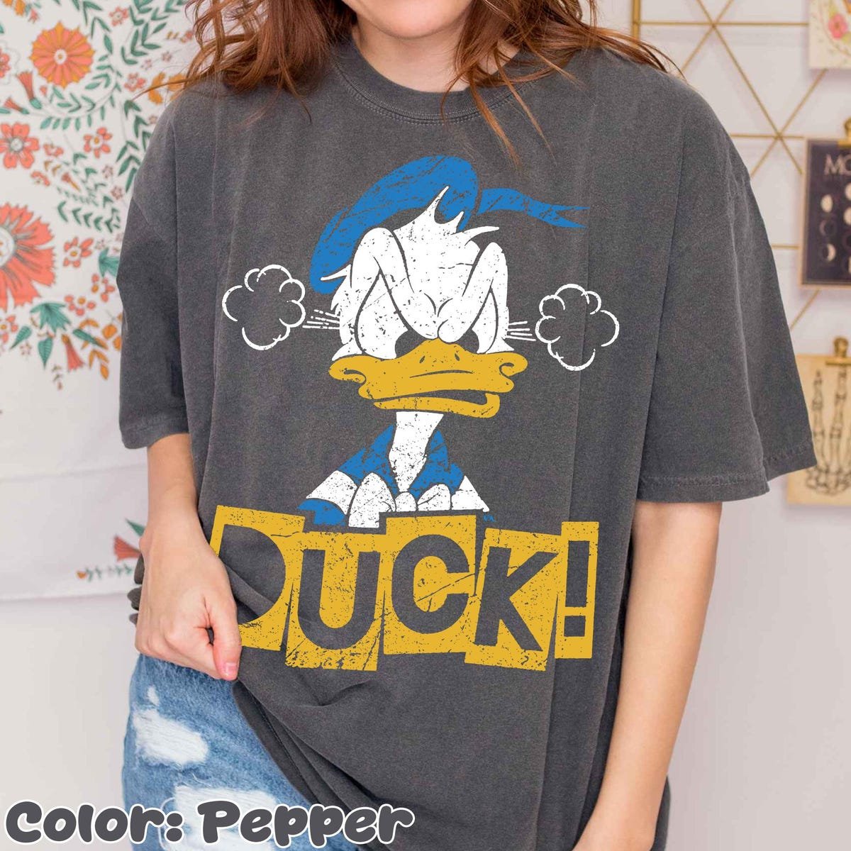 Retro Donald Duck Tshirt Classic Disney Grumpy Expression Tee 2025