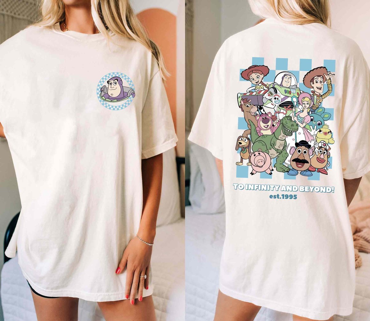 Toy Story Characters Checkered Shirt Retro Disney Buzz Woody Jessie