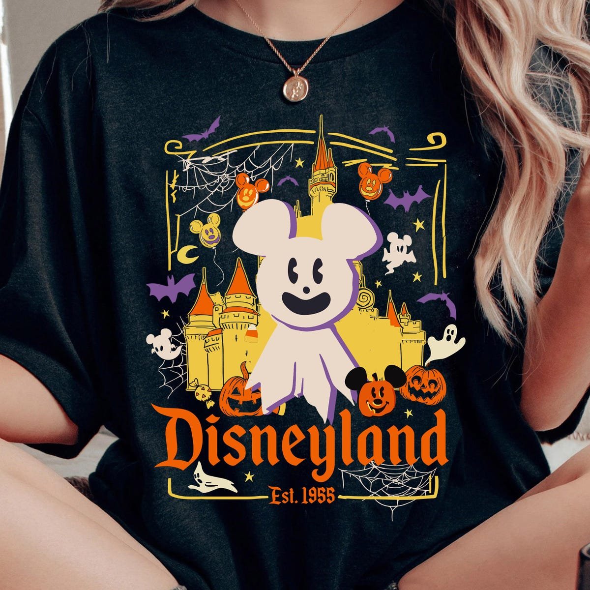 Vintage Disneyland Halloween Shirt Mickey Ghost Pumpkin Tee 1955 Graphic