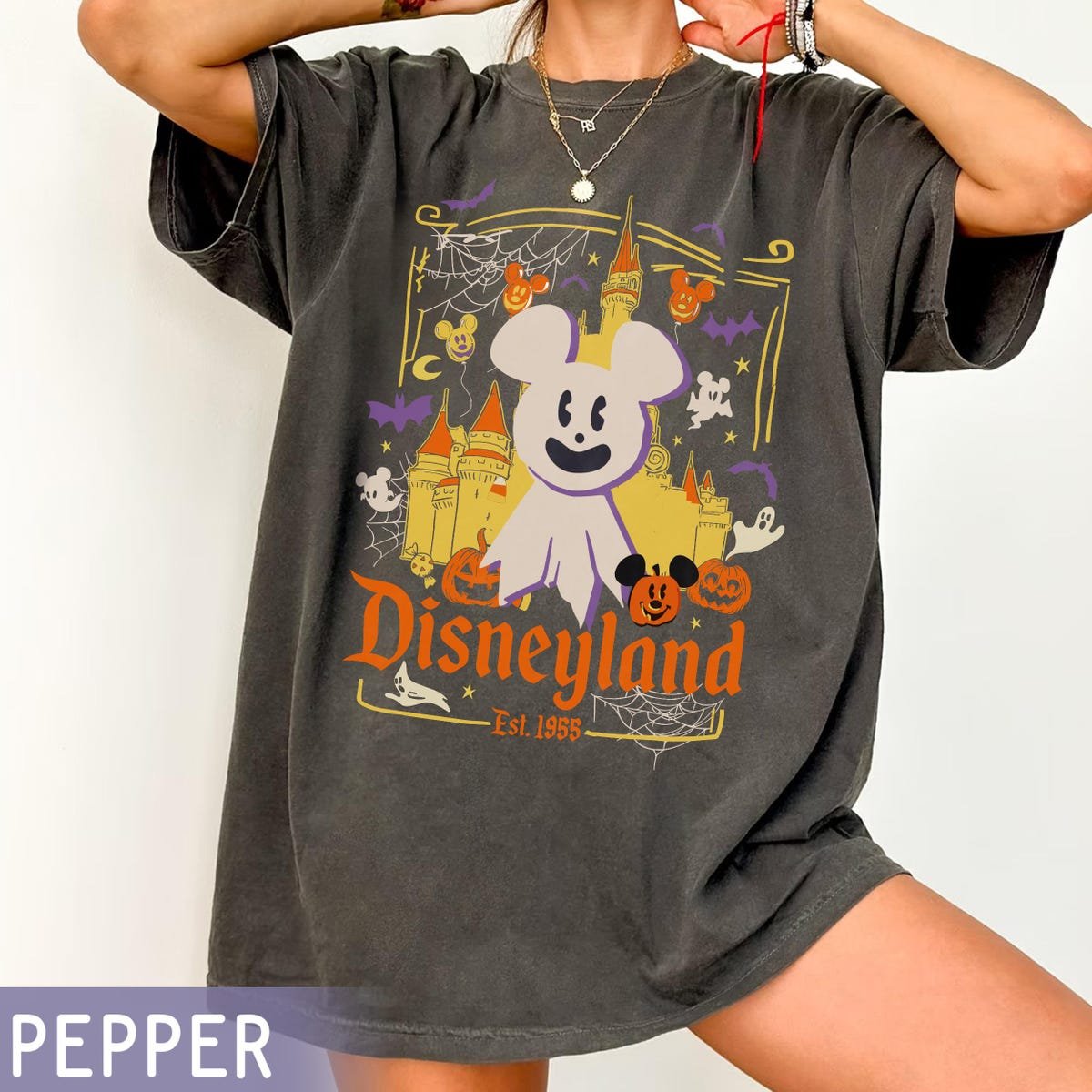Vintage Disneyland Halloween Shirt Mickey Ghost Pumpkin Tee 1955 Graphic