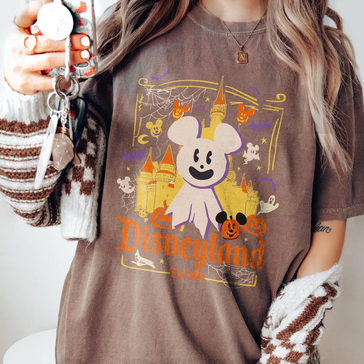 Vintage Disneyland Halloween Shirt Mickey Ghost Pumpkin Tee 1955 Graphic