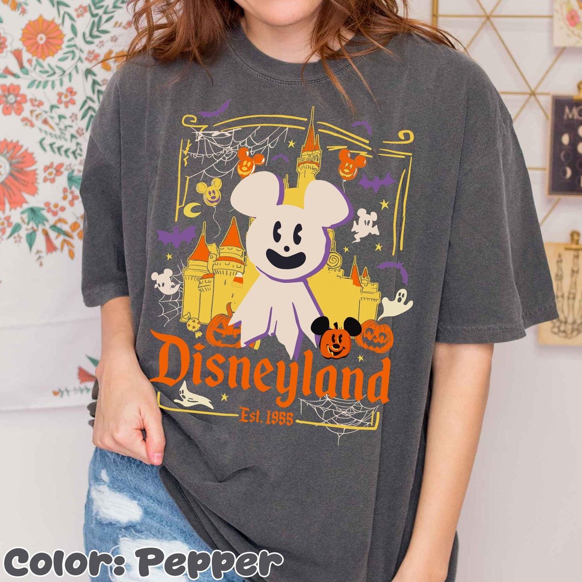 Vintage Disneyland Halloween Shirt Mickey Ghost Pumpkin Tee 1955 Graphic