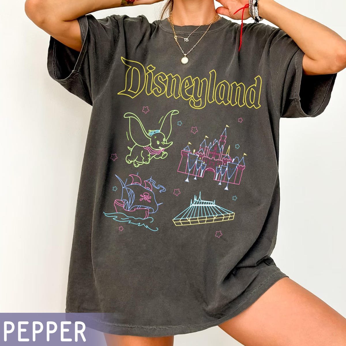 Vintage Disneyland Icons Shirt Space Mountain Dumbo Retro Graphic Tee