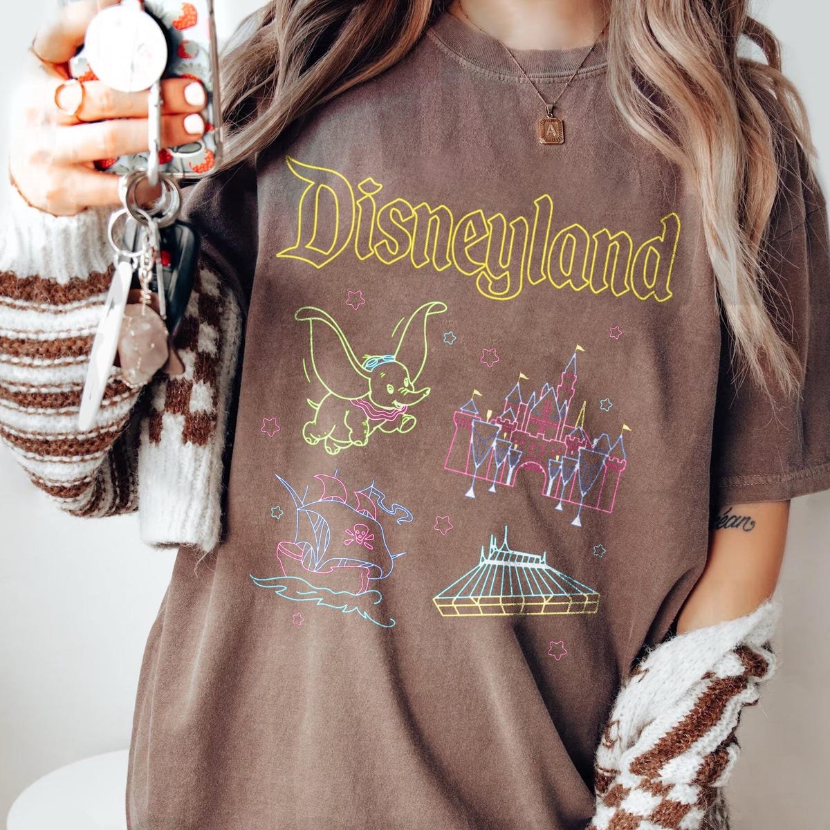 Vintage Disneyland Icons Shirt Space Mountain Dumbo Retro Graphic Tee