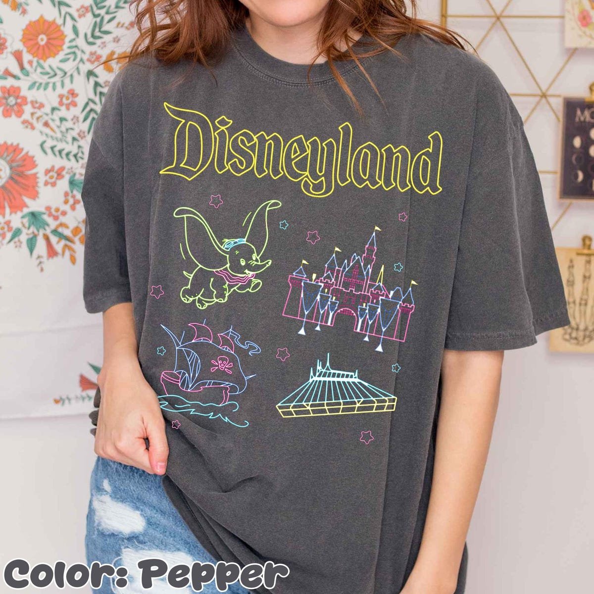 Vintage Disneyland Icons Shirt Space Mountain Dumbo Retro Graphic Tee