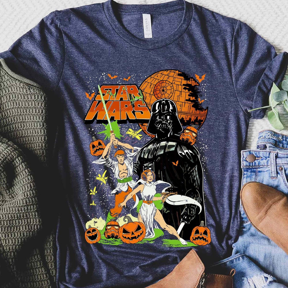 Vintage Star Wars Halloween Shirt Leia Han Solo Pumpkin Tee 2025
