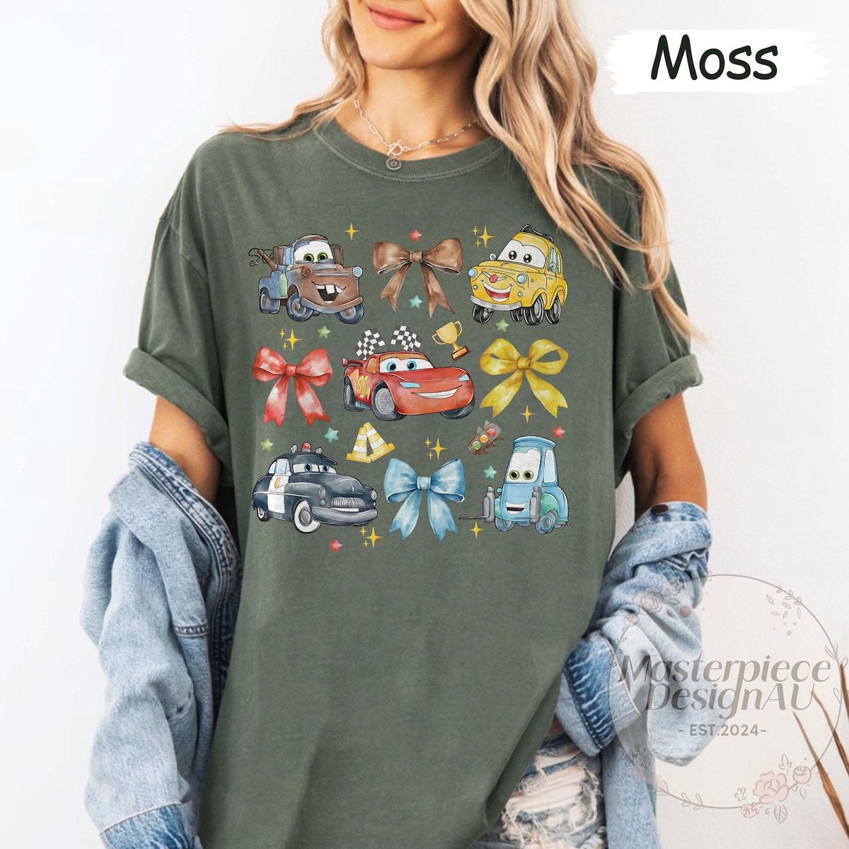 Disney Cars Shirt Retro Coquette Bows Lightning McQueen Tow Mater