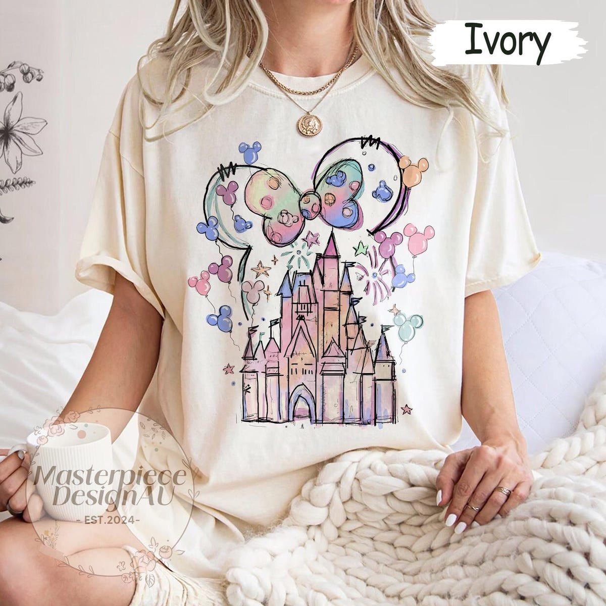 Disney Castle Watercolor Shirt Minnie Ears Family Trip Tee