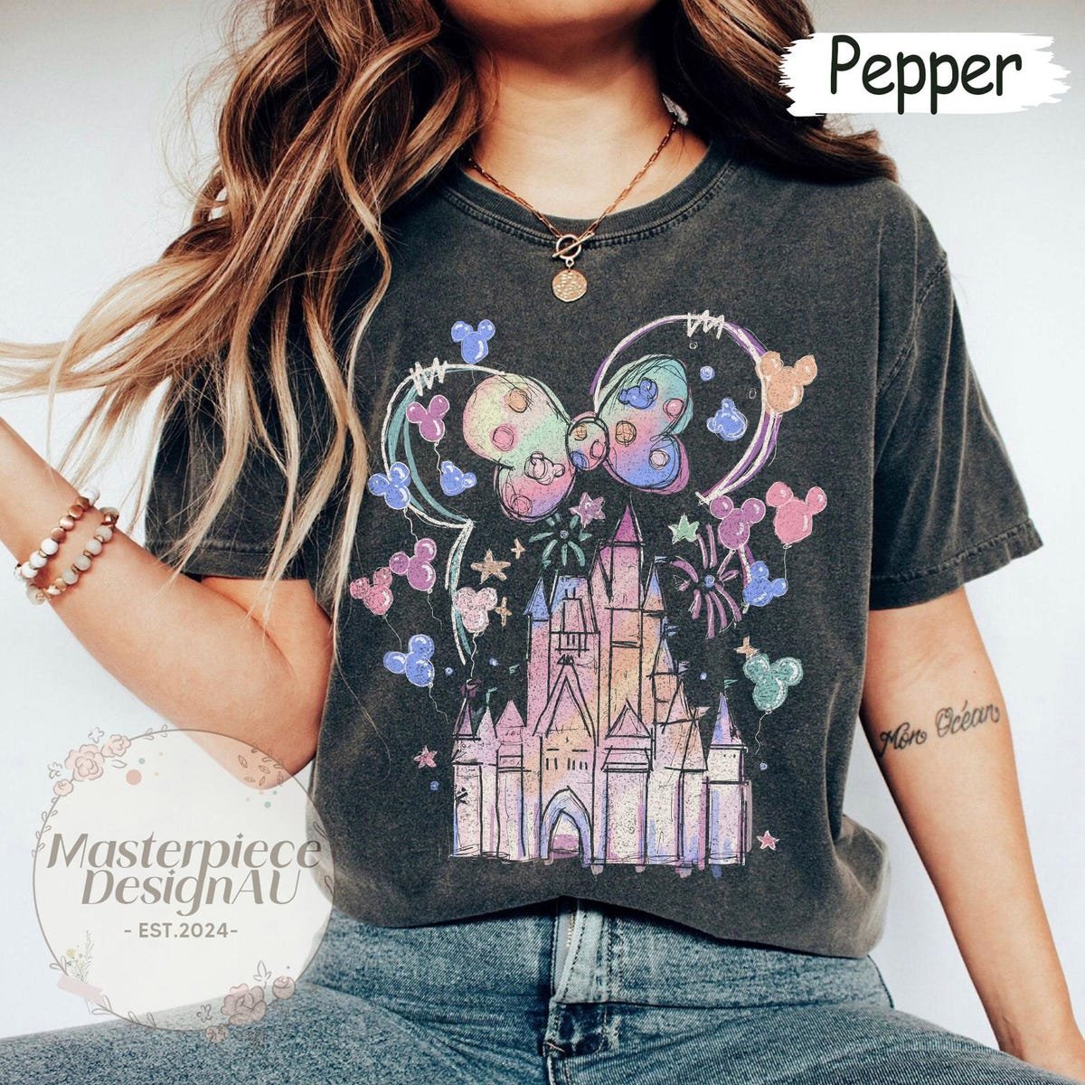 Disney Castle Watercolor Shirt Minnie Ears Family Trip Tee
