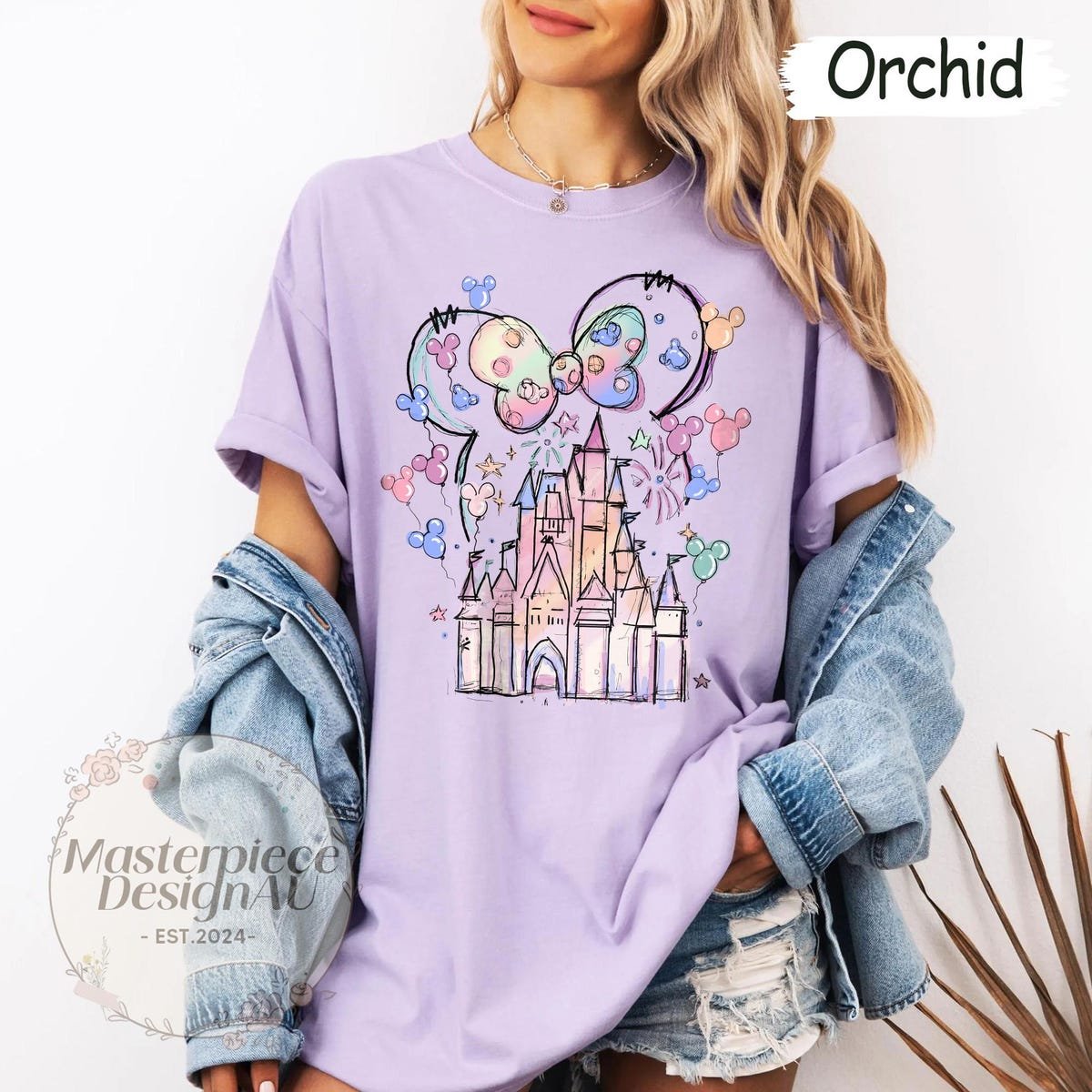 Disney Castle Watercolor Shirt Minnie Ears Family Trip Tee