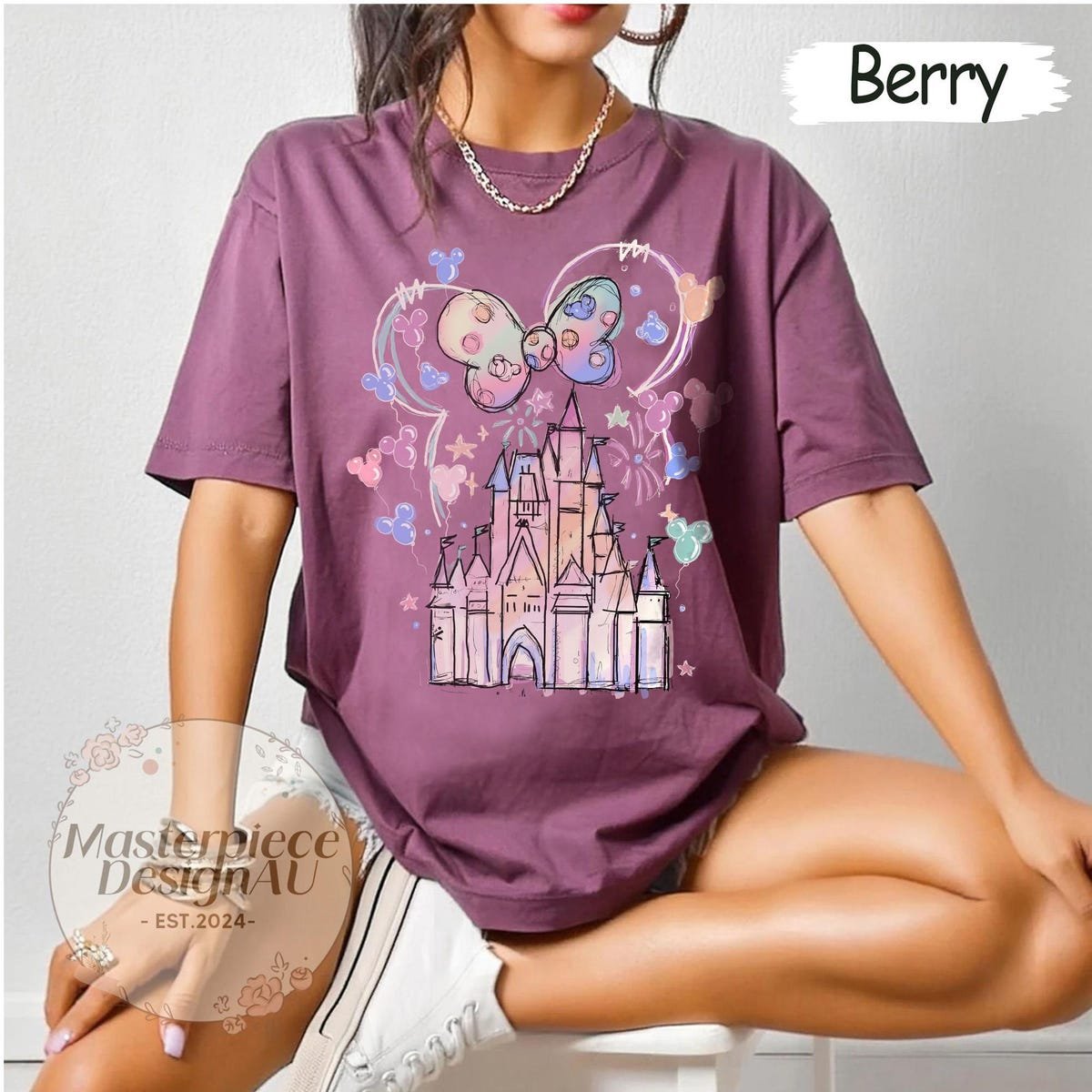 Disney Castle Watercolor Shirt Minnie Ears Family Trip Tee