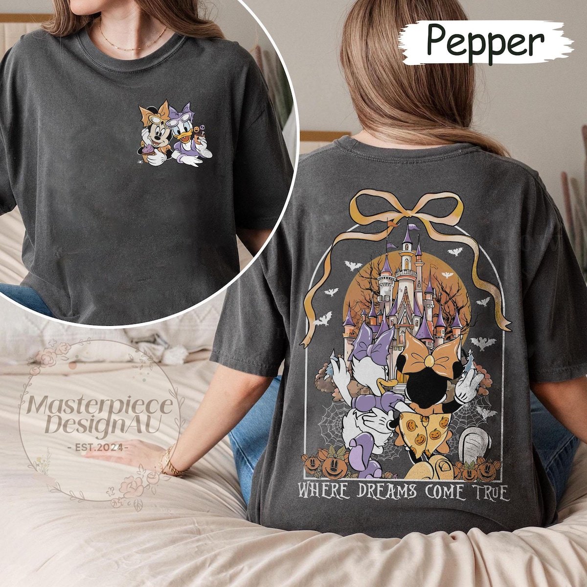Disney Halloween Shirt Women Minnie Daisy Besties Spooky Season Tee