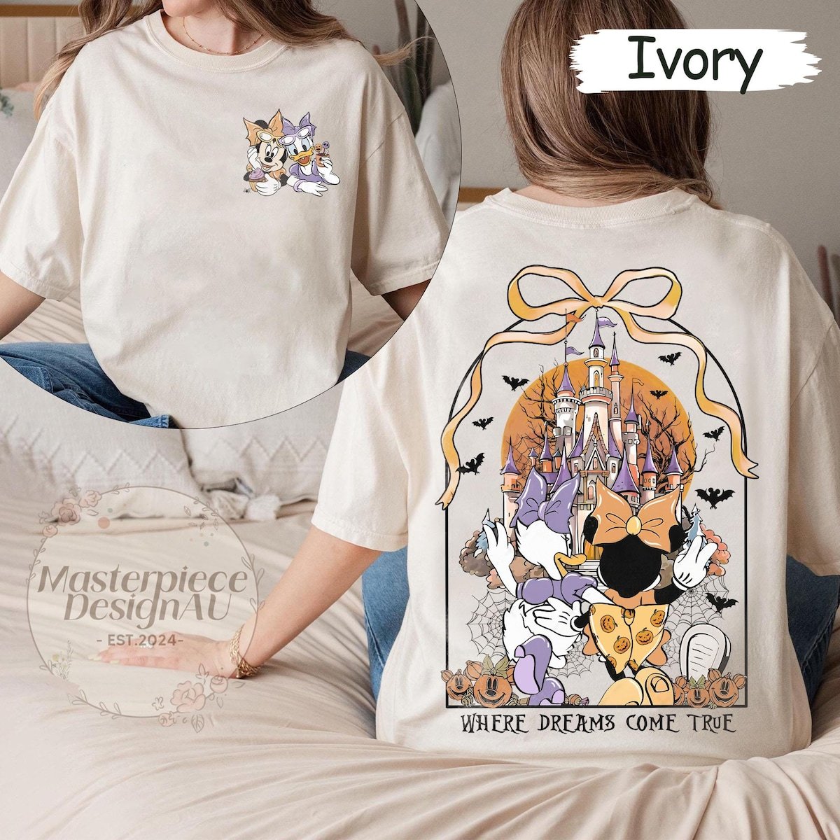 Disney Halloween Shirt Women Minnie Daisy Besties Spooky Season Tee