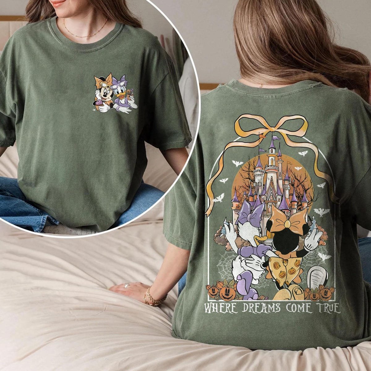 Disney Halloween Shirt Women Minnie Daisy Besties Spooky Season Tee