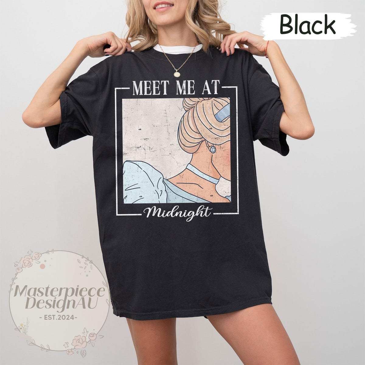 Disney Princess Meet me at Midnight Comfort Colors Shirt Cinderella Inspired for Girls Trip and Birthday