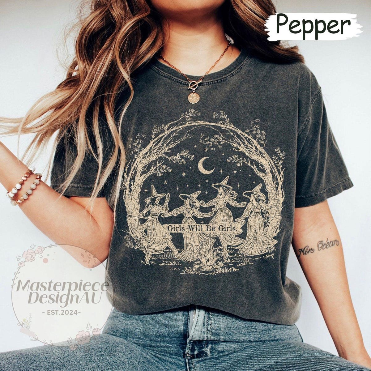 Girls Witch Shirt Vintage Halloween Tee Feminist Fall T-Shirt