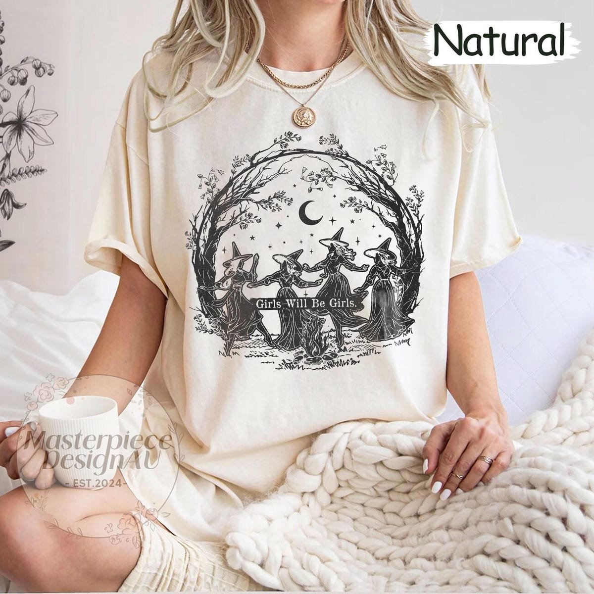 Girls Witch Shirt Vintage Halloween Tee Feminist Fall T-Shirt