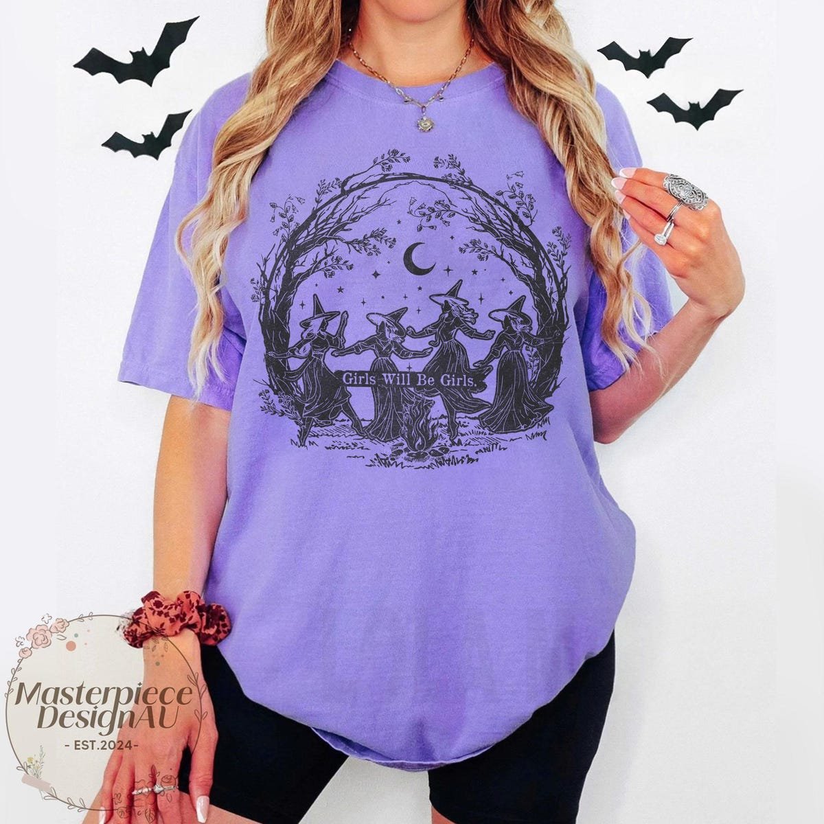 Girls Witch Shirt Vintage Halloween Tee Feminist Fall T-Shirt