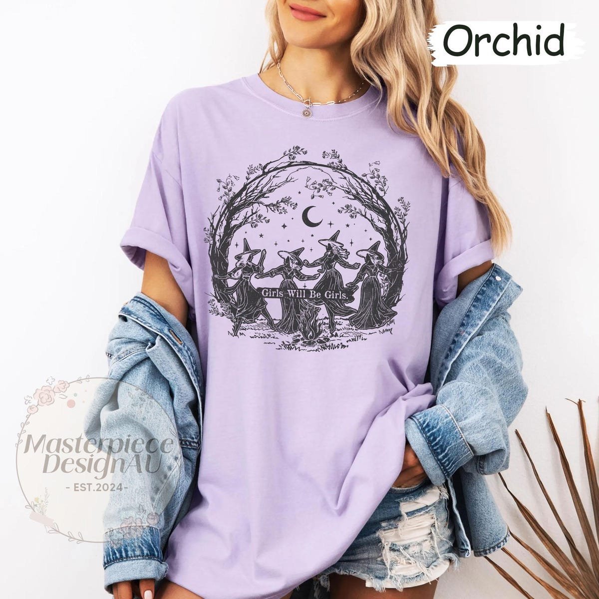 Girls Witch Shirt Vintage Halloween Tee Feminist Fall T-Shirt