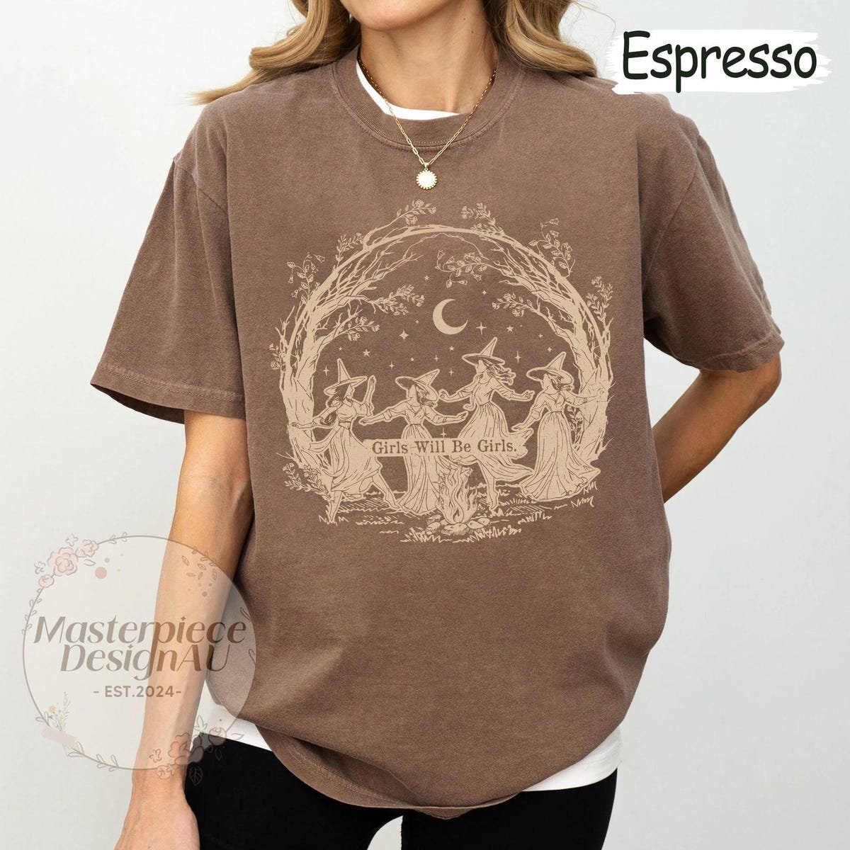 Girls Witch Shirt Vintage Halloween Tee Feminist Fall T-Shirt