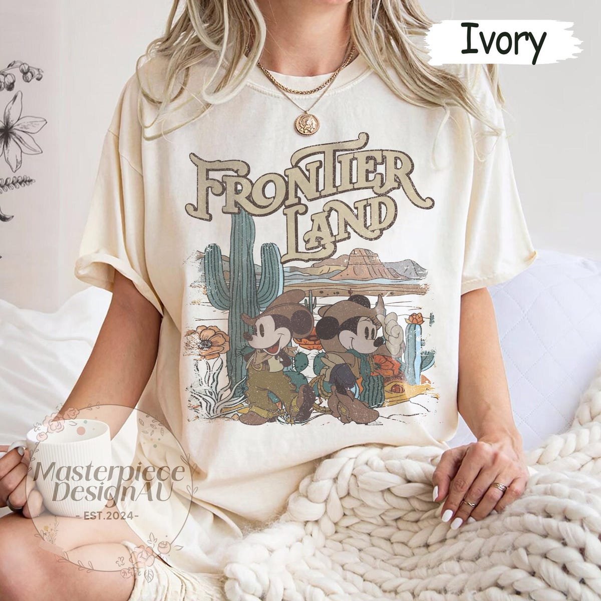 Retro Frontierland Disney Shirt Mickey Cowboy Minnie Cowgirl Tee