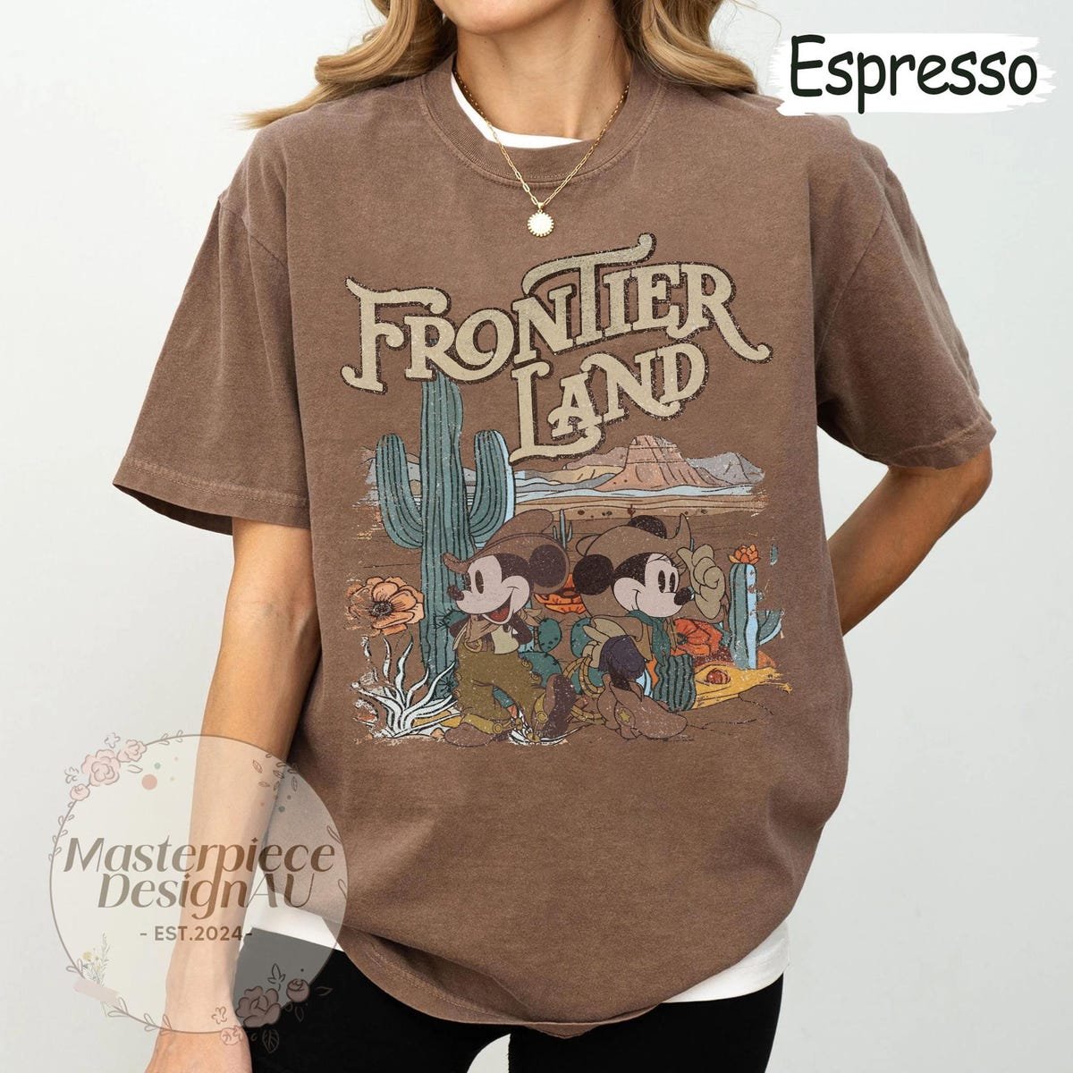 Retro Frontierland Disney Shirt Mickey Cowboy Minnie Cowgirl Tee
